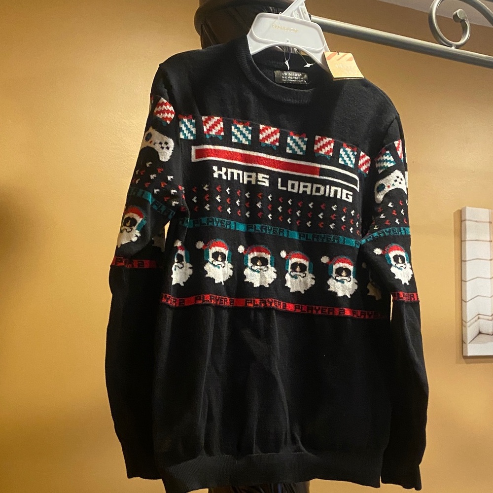 Primark Black Christmas Sweater with Santa and Gamer Design